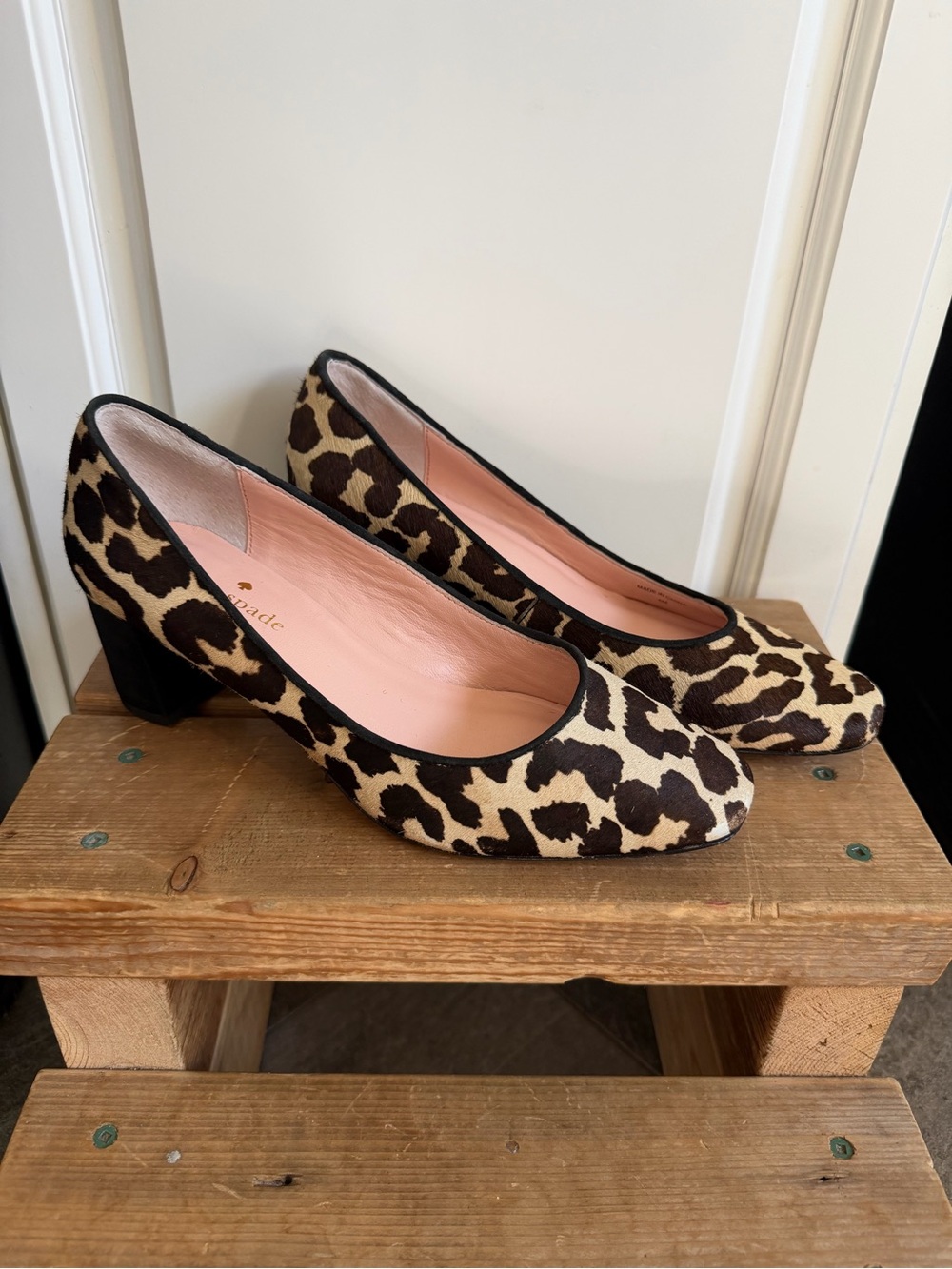 Kate Spade Serene Leopard Calf Hair Block Heel Pumps 6